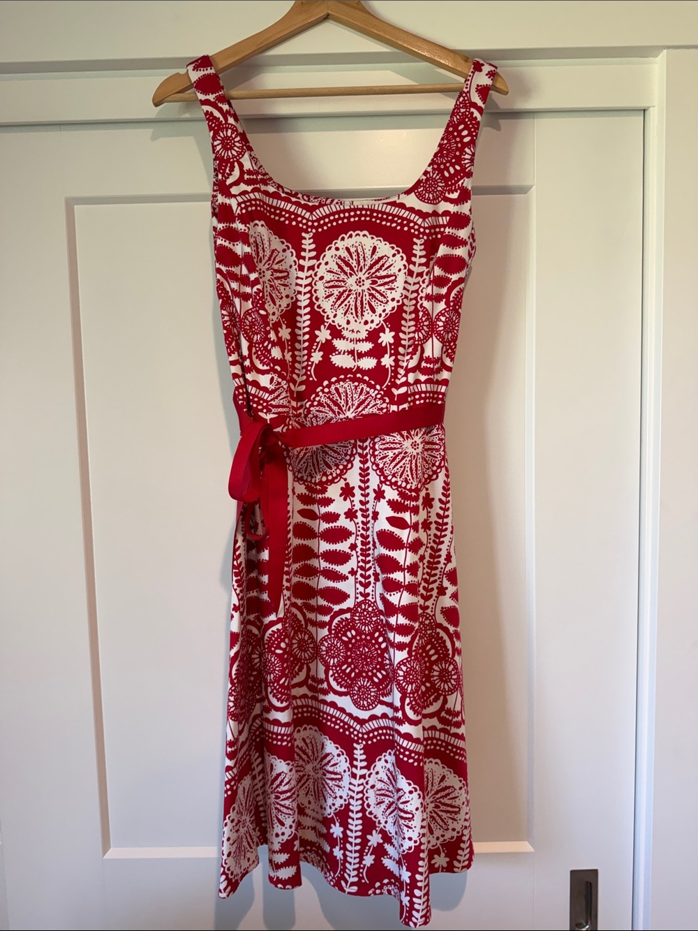 Red and White Printed Tie-Waist Sundress